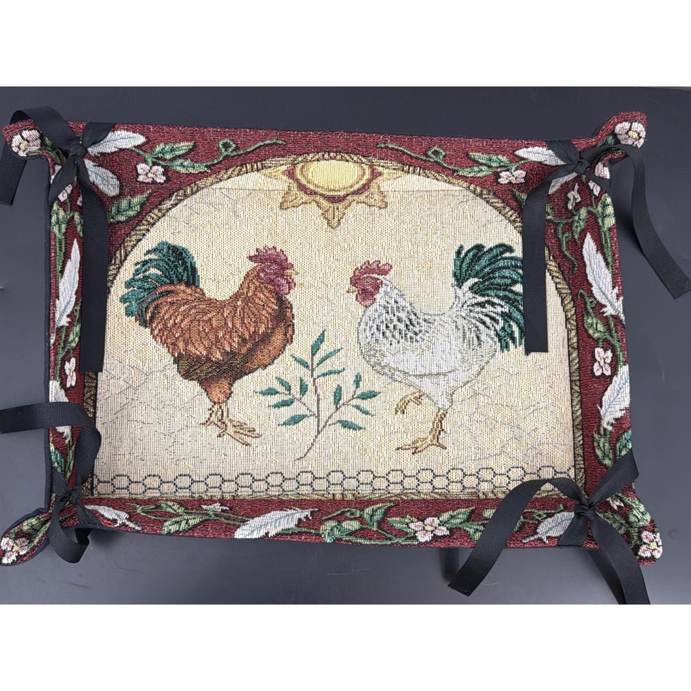 Le Roost Tapestry Basket Woven Rooster Farmhouse Decor Tray Made in USA 13x9"